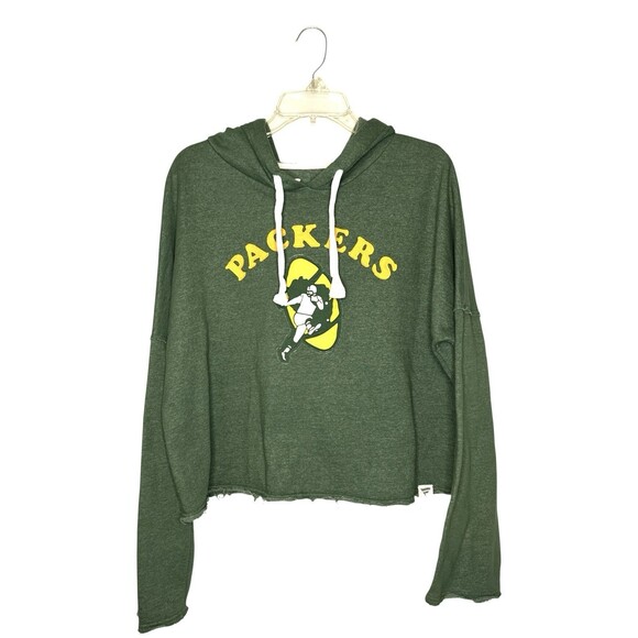 Green Bay Packers Football Cropped Hoodie Women’s Large Fanatics Raw Hem NFL - Picture 1 of 7